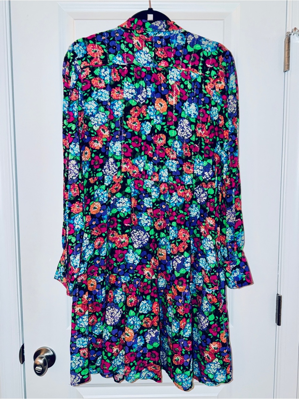 ba&sh, Poldie Floral Button-Front Shirt Dress, Black/Pink, L - Picture 3 of 4